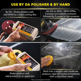 Meguiar's bottle next to polishing pad showing correct pad pairing advantage