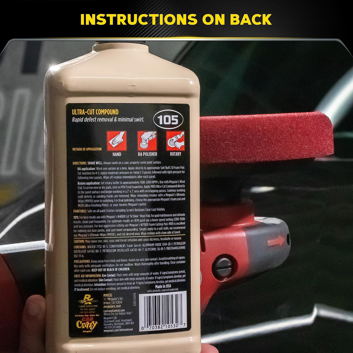 Meguiar's bottle held to show 32 oz scale for accurate quantity reference