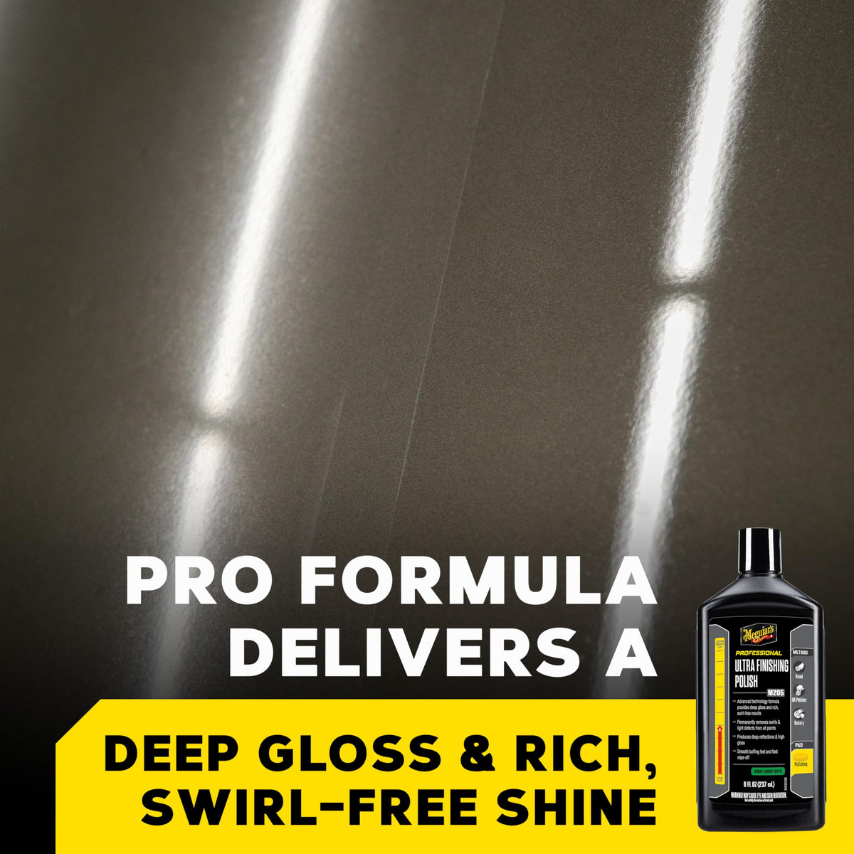 Meguiar's applicator pad on car panel, precise application for swirl removal benefit