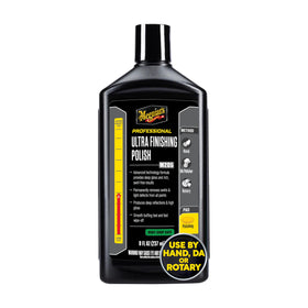 Meguiar's polish cream texture on pad, fine non-gumming abrasives for smooth finish