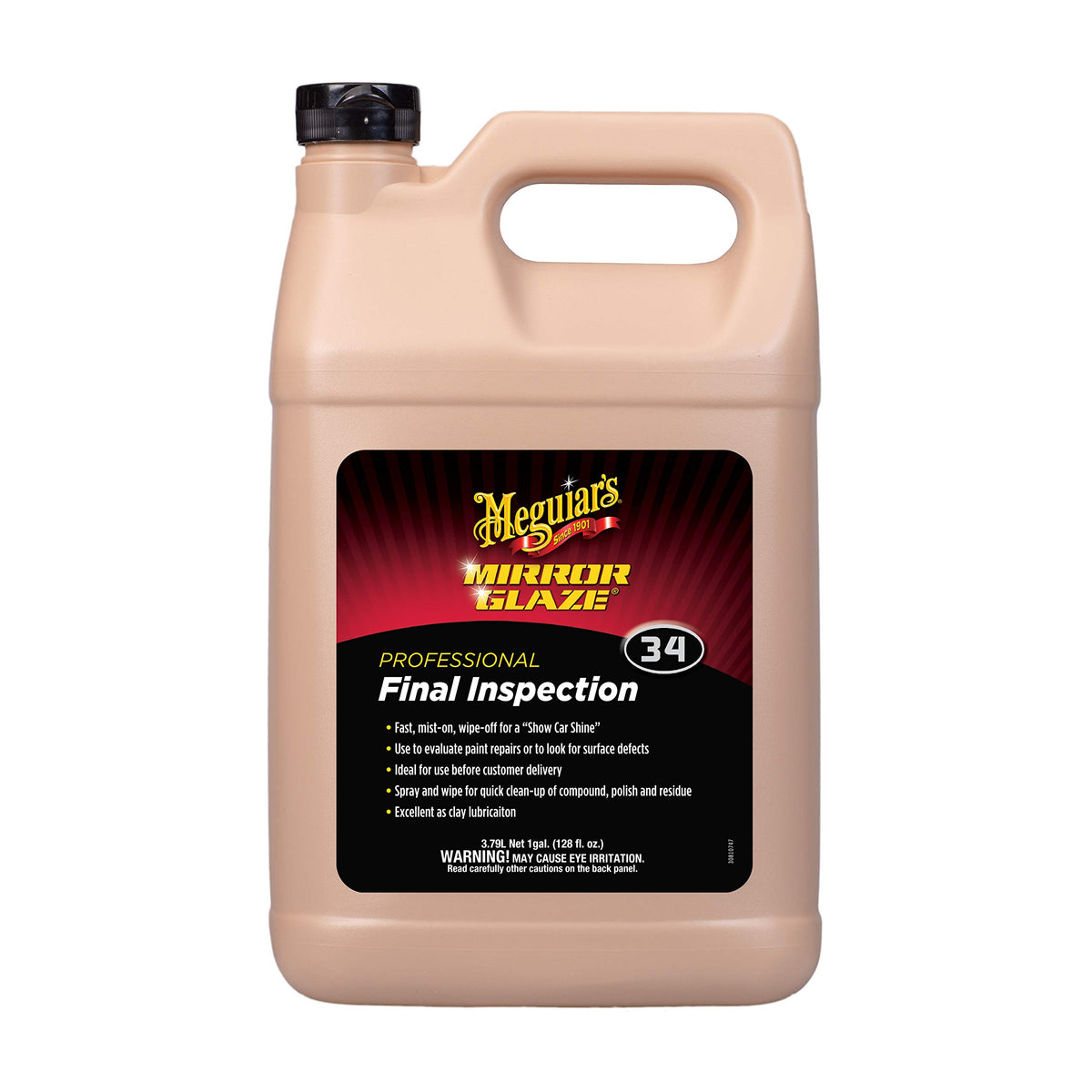 Meguiar's M34 front label showing product and gallon size, communicates professional finish