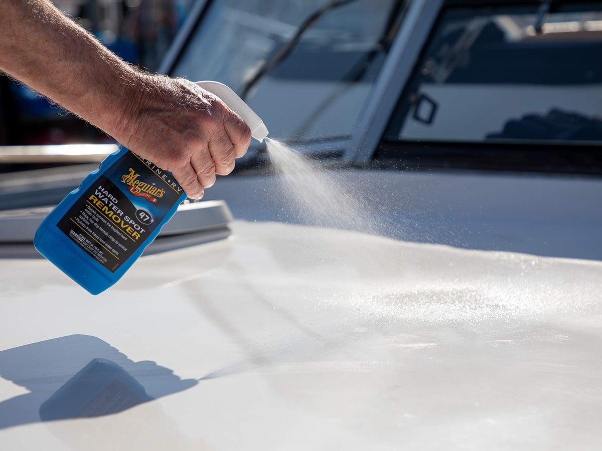 Meguiar's close-up on gel coat texture revealing restored gloss