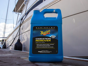 Meguiar's gel coat remover texture poured onto pad showing consistency and easy application benefit