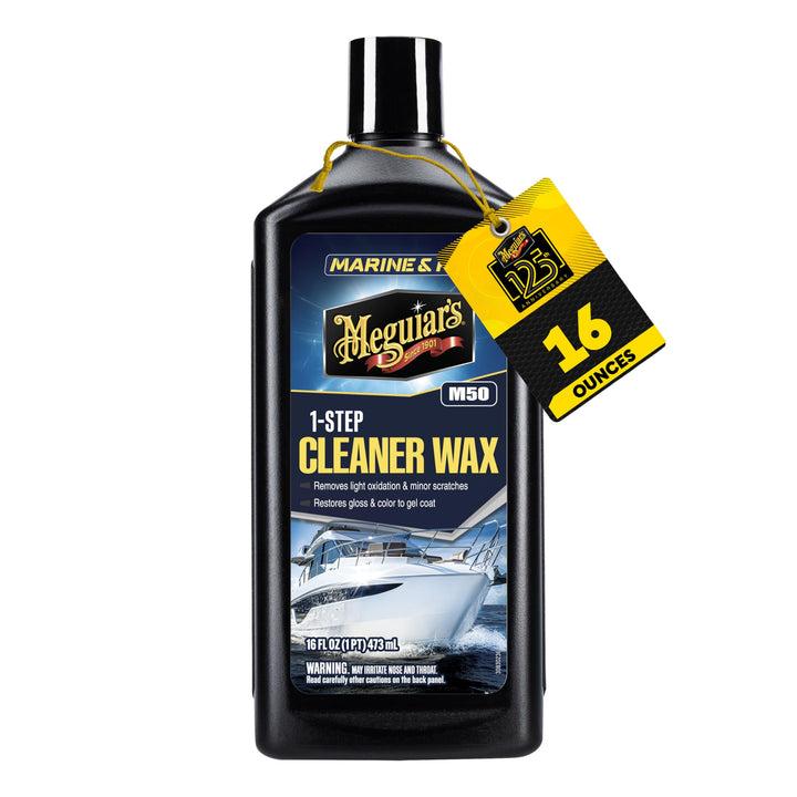 Meguiar's M5016 front bottle showing label and 16 oz size for easy recognition and storage