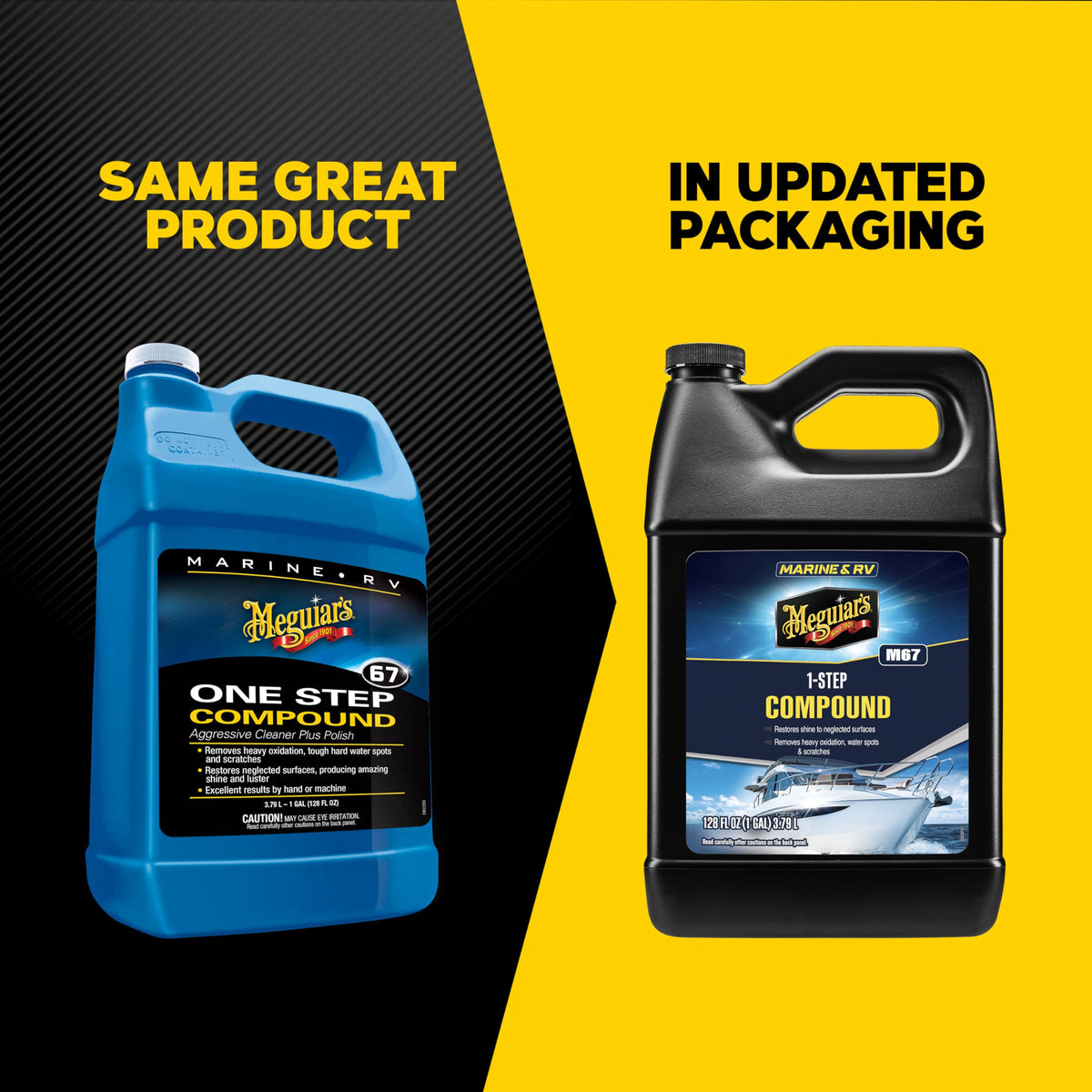Meguiar's before and after boat hull showing oxidation removal