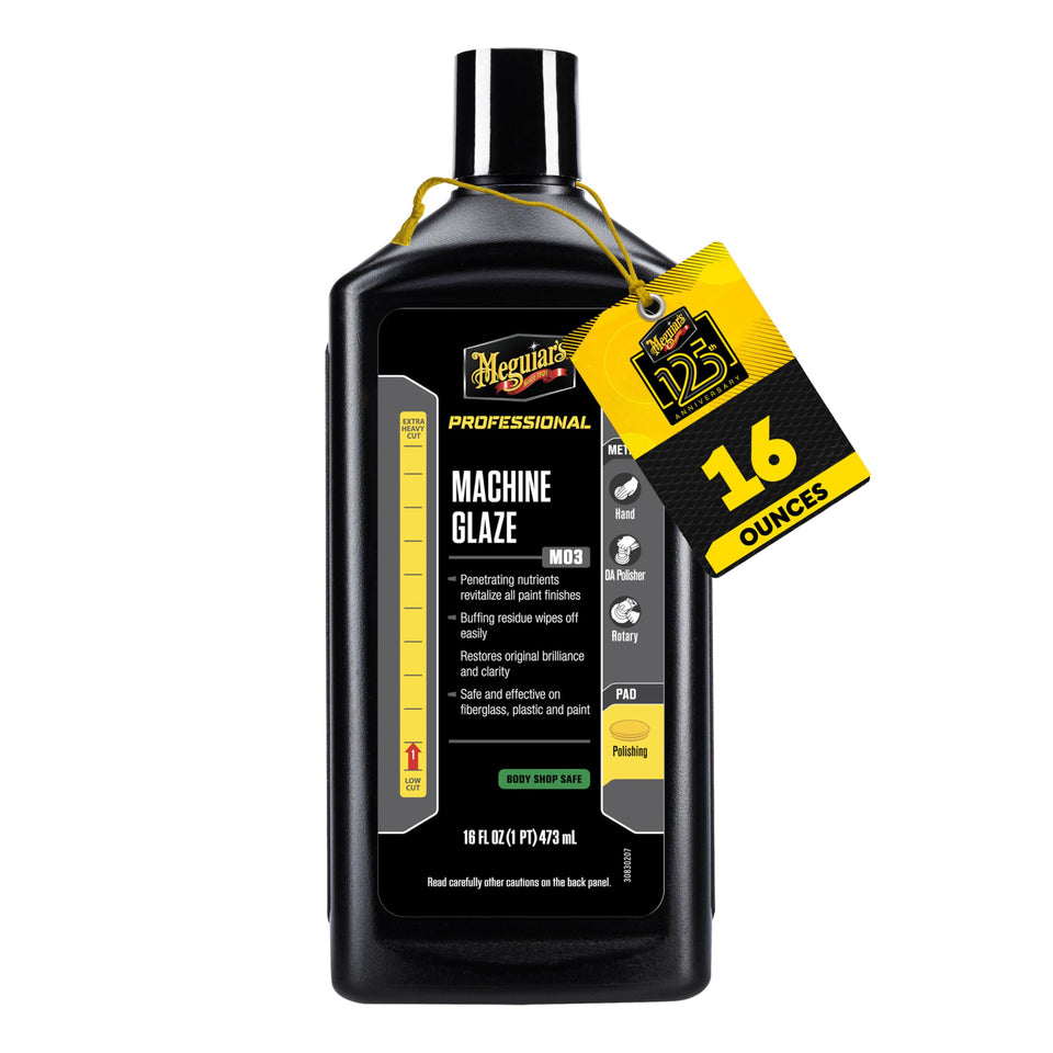 Meguiar's bottle front label showing product and restored high-gloss finish
