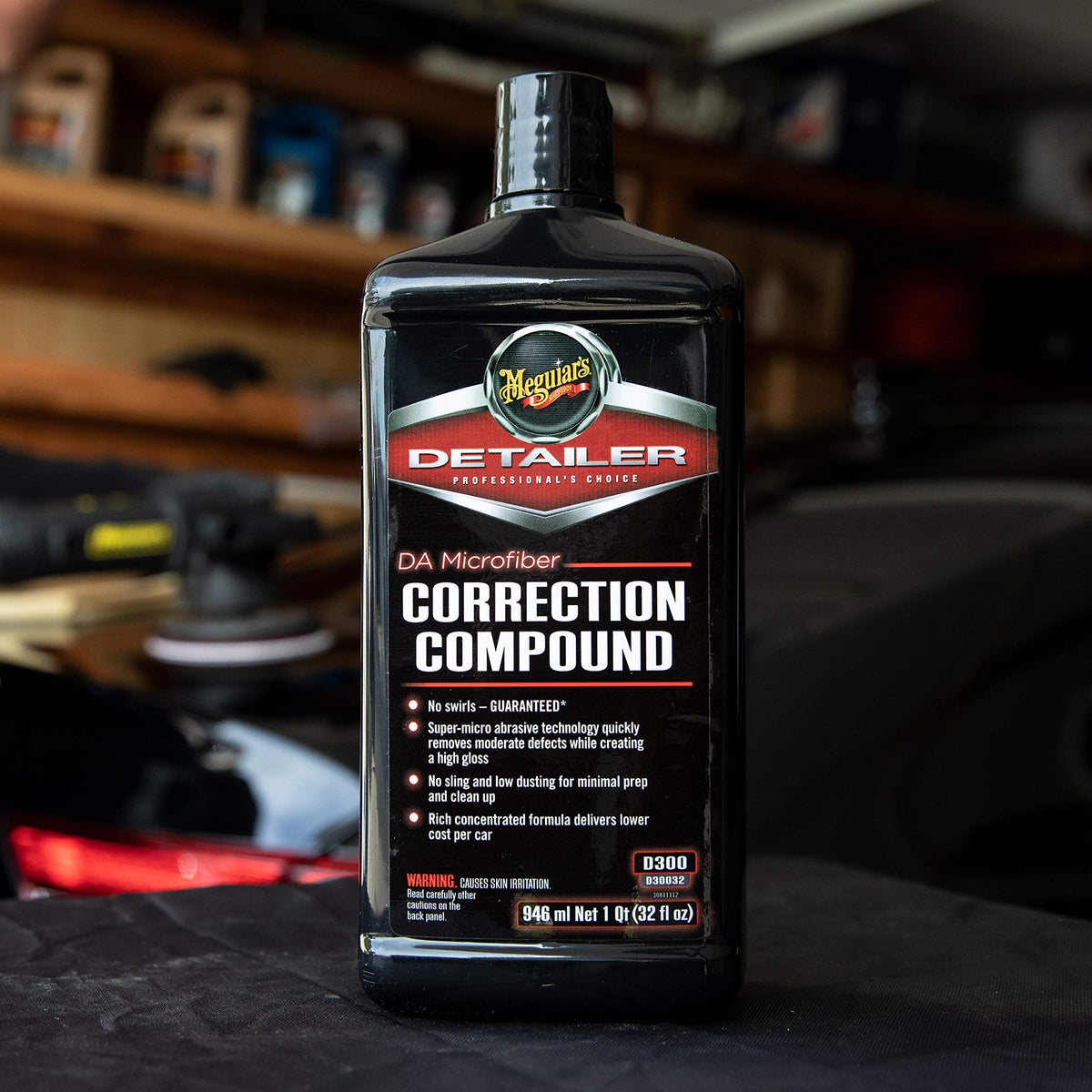 Meguiar's compound close-up texture on pad, showing microfiber abrasives for faster defect removal