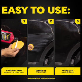 Meguiar's microfiber towel wiping surface to reveal polished gloss