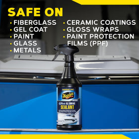 Meguiar's being used on RV in driveway showing quick maintenance and improved gloss
