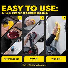Meguiar's applied to a boat hull in sunlight showing revived gloss