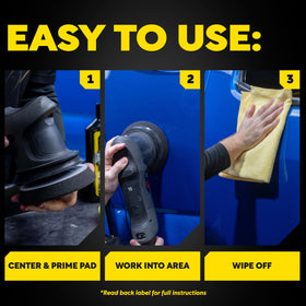 Meguiar's pad on dual-action polisher showing gentle finishing action and swirl reduction