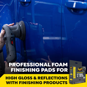 Meguiar's 5-inch pad top view highlighting soft foam surface for smooth finishing performance
