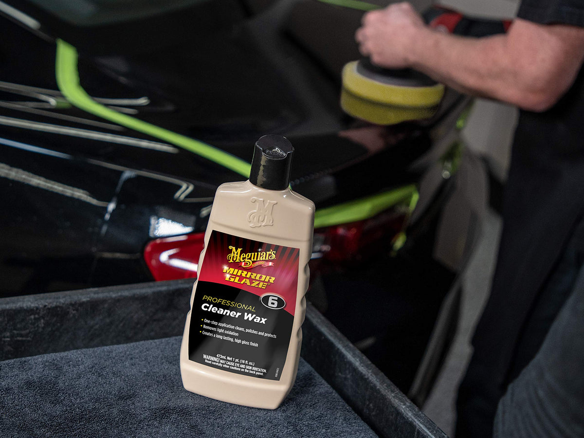 Meguiar's applied with DA polisher on car door demonstrating efficient correction