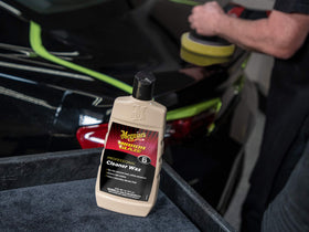 Meguiar's applied with DA polisher on car door demonstrating efficient correction