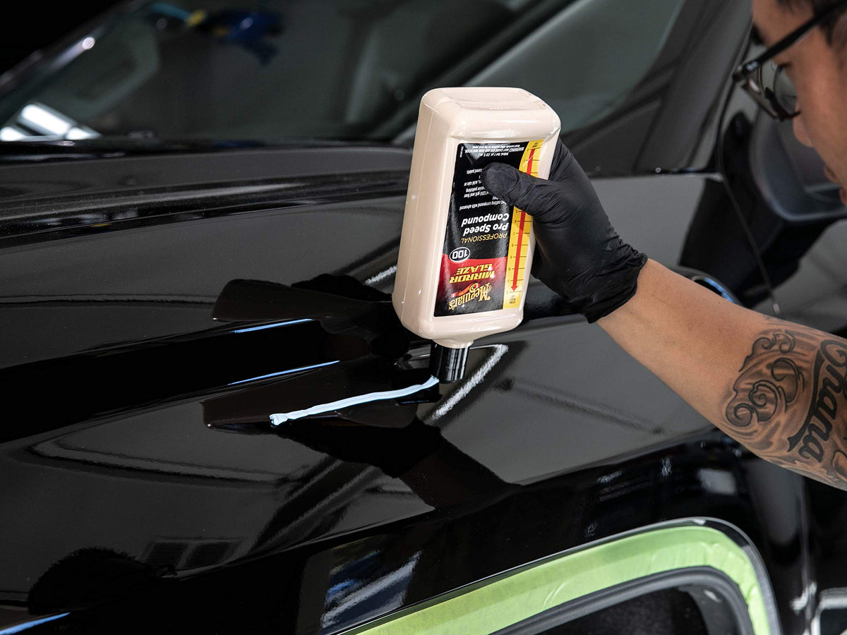 Meguiar's compound applied with a polisher showing fast defect removal and efficient correction