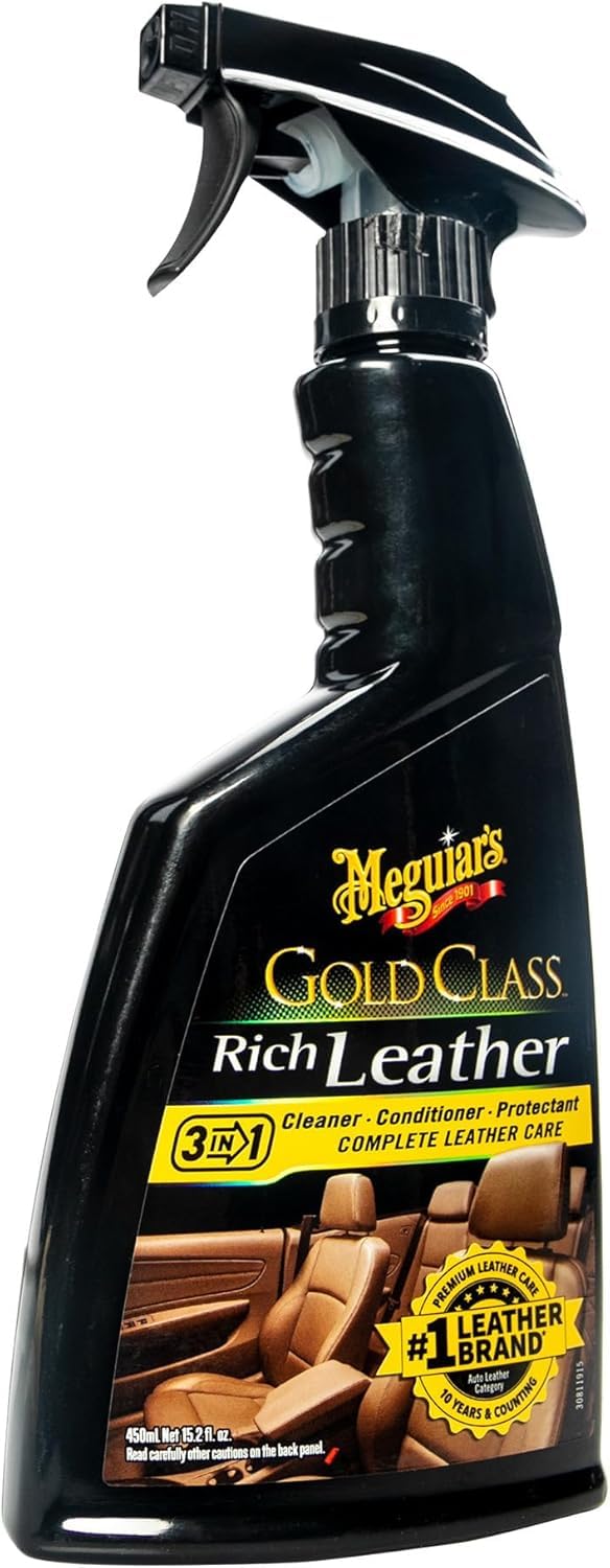 Meguiar's spray bottle nozzle close-up for precise leather application