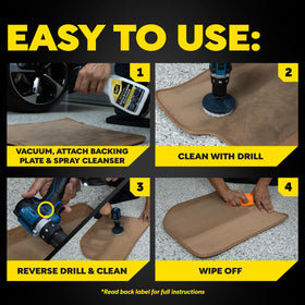 Meguiar's cleaning cloth seat in use with drill brush reducing scrubbing effort and time