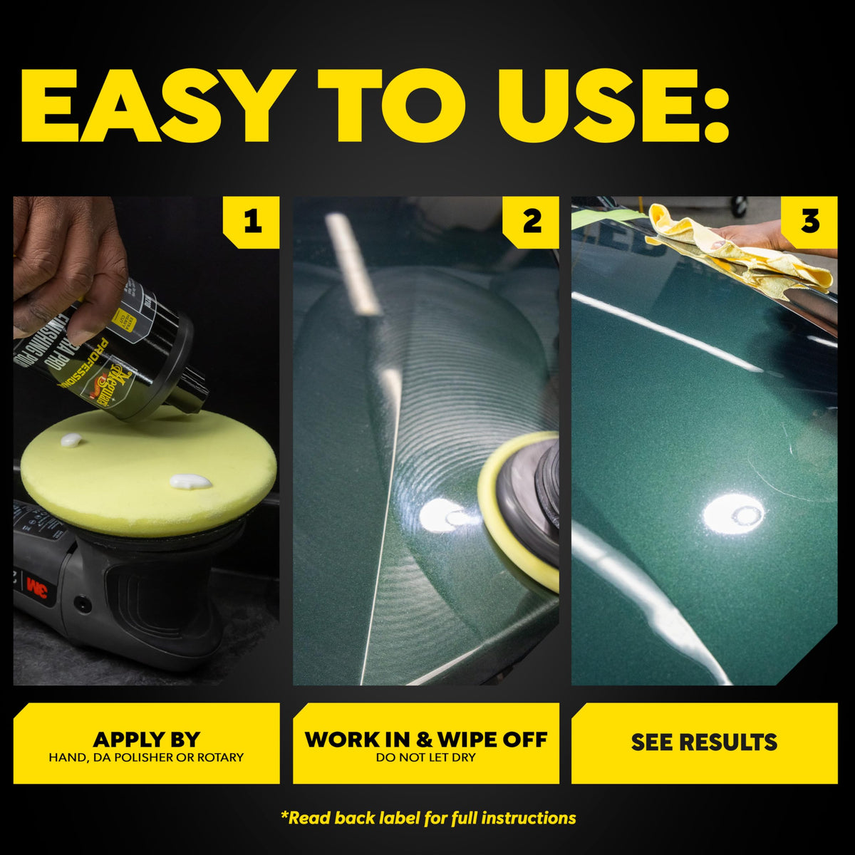 Meguiar's 32 oz bottle next to a hand for size and quantity clarity