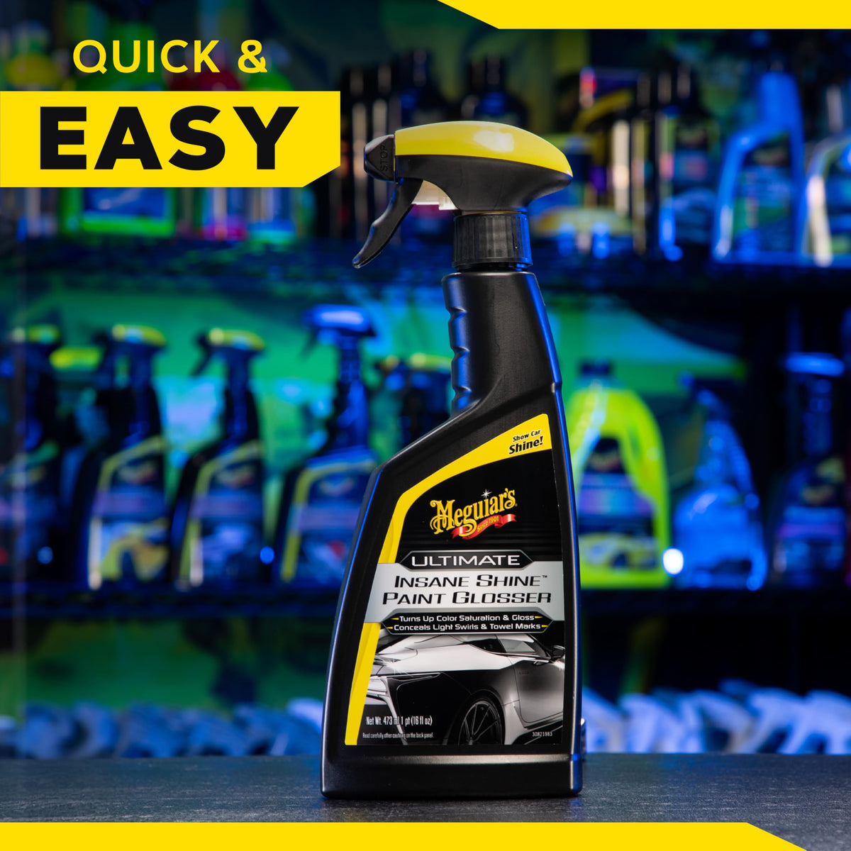 Meguiar's bottle next to hand showing 16 oz size and easy handling