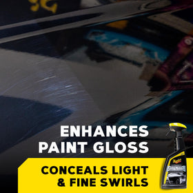 Meguiar's spray action on paint panel showing quick application benefit