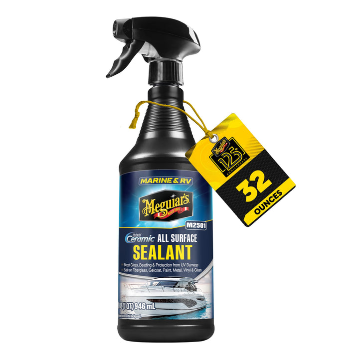 Meguiar's spray bottle front view showing product and easy application benefit