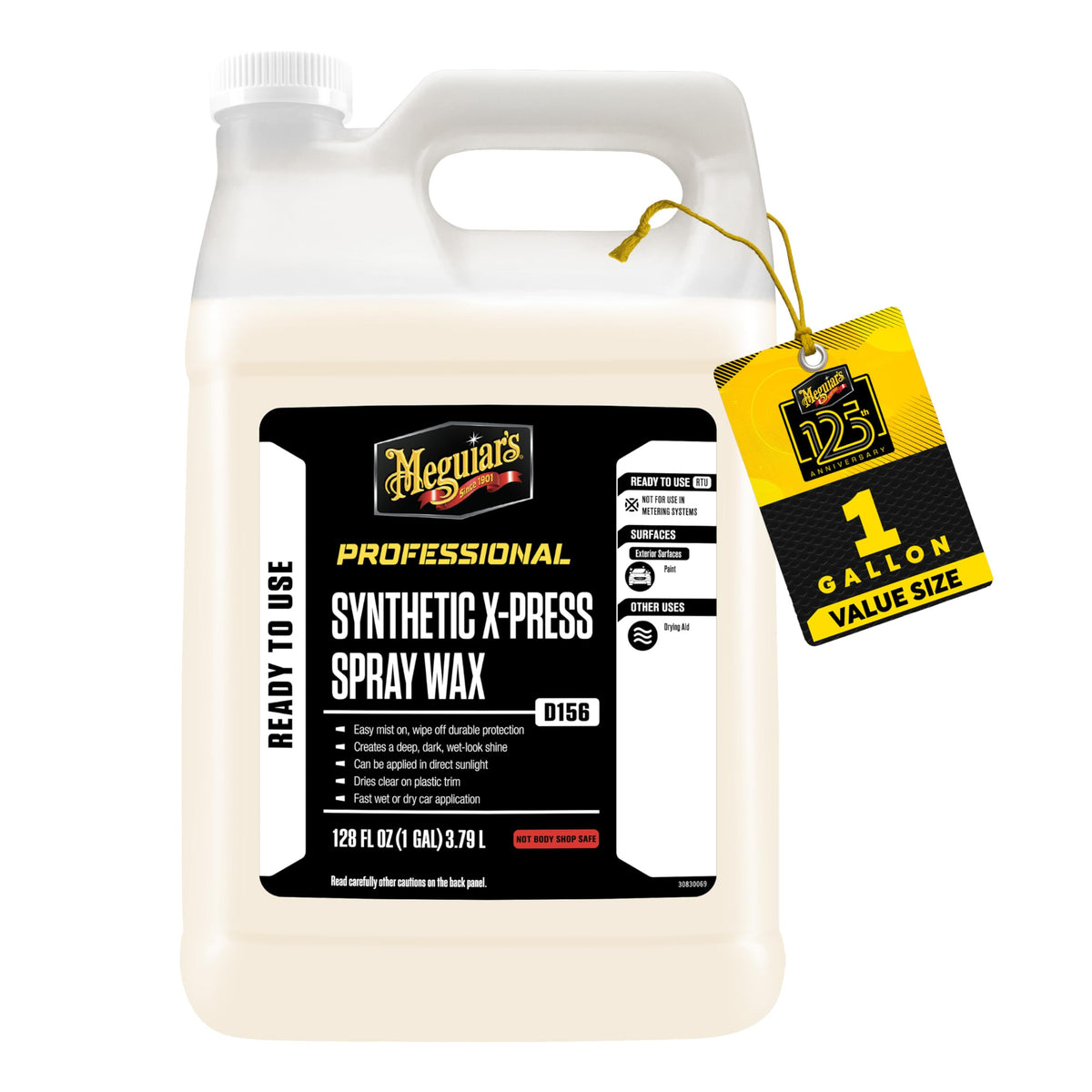 Meguiar's gallon bottle front view showing product branding and size benefit