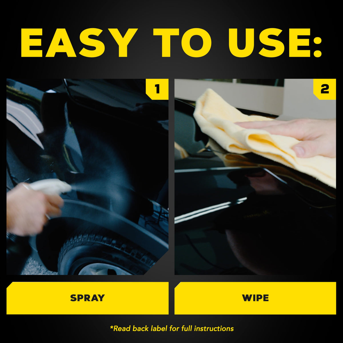 Meguiar's product label with VOC-free callout highlighting cleaner formulation