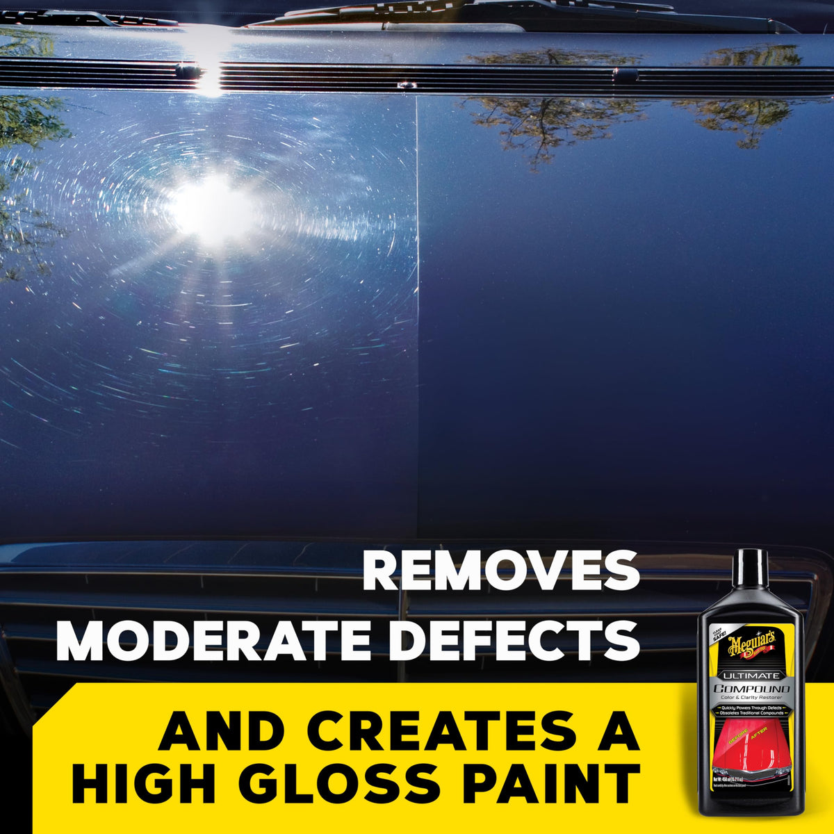 Meguiar's compound applied to car hood restoring shine fast