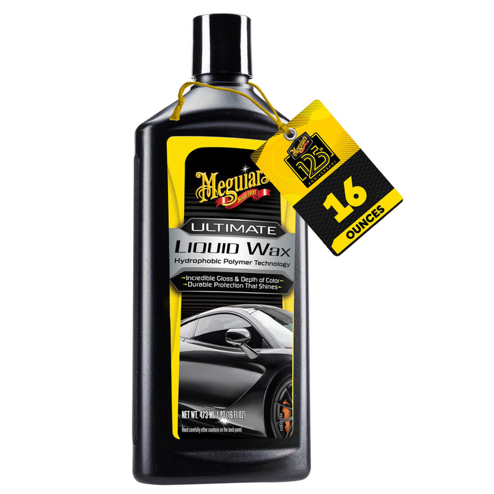 Meguiar's bottle front view showing label and 16 oz size, highlights brand clarity and ease