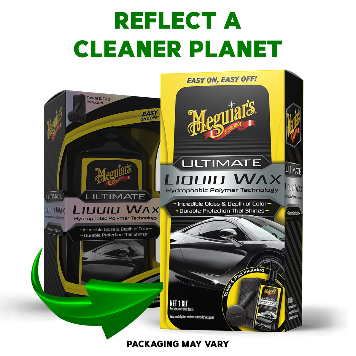Meguiar's paint finish before and after waxing, reveals deeper reflections and improved gloss