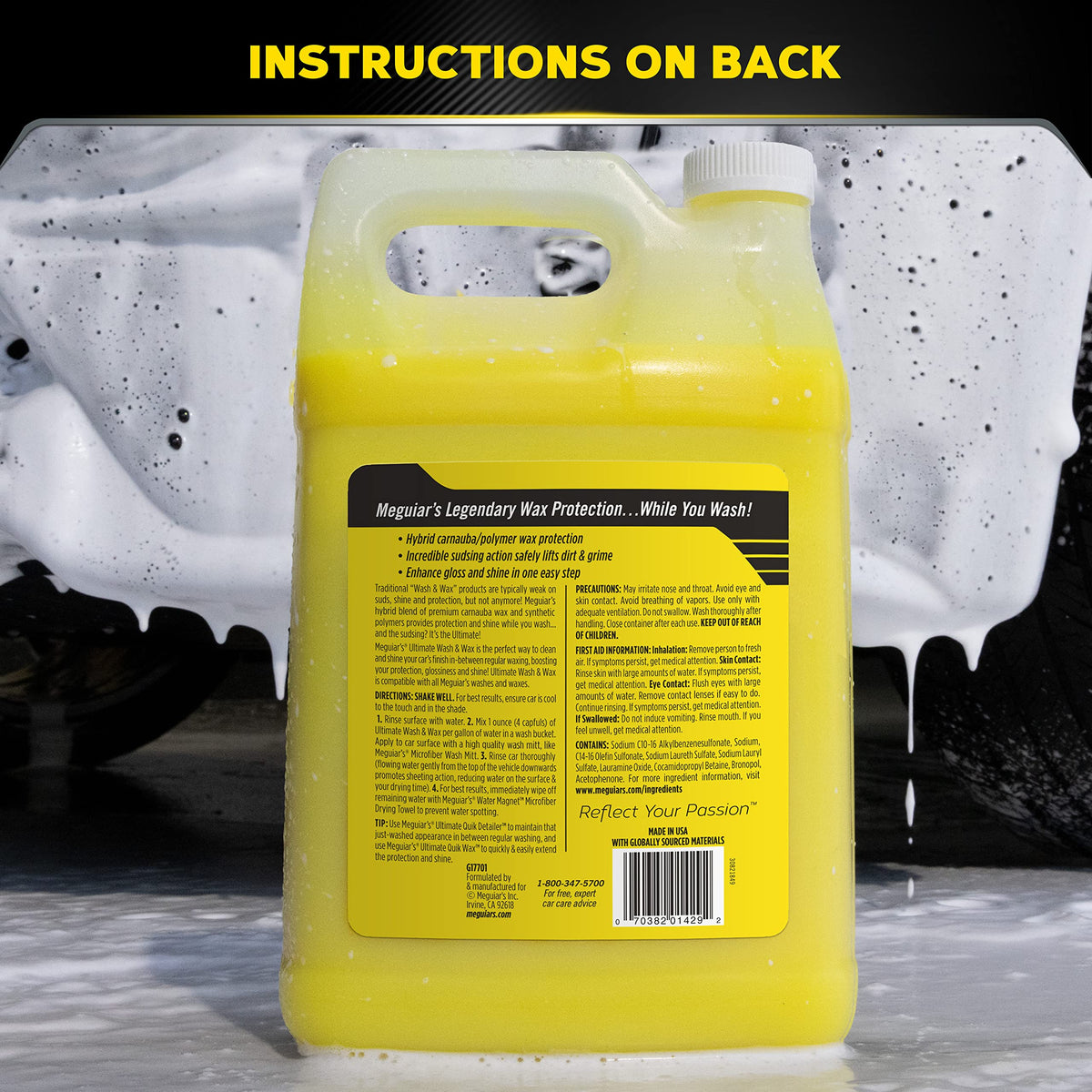 Meguiar's gallon beside hand for scale and long-lasting value