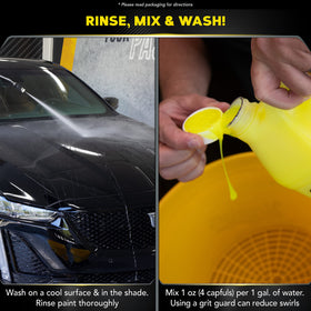 Meguiar's lather on car door demonstrating lubricated wash action