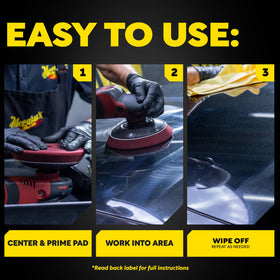 Meguiar's pad being rinsed, illustrating washable reusable design that reduces waste