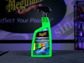 Meguiar's water beading on hood after use illustrating enhanced hydrophobic performance