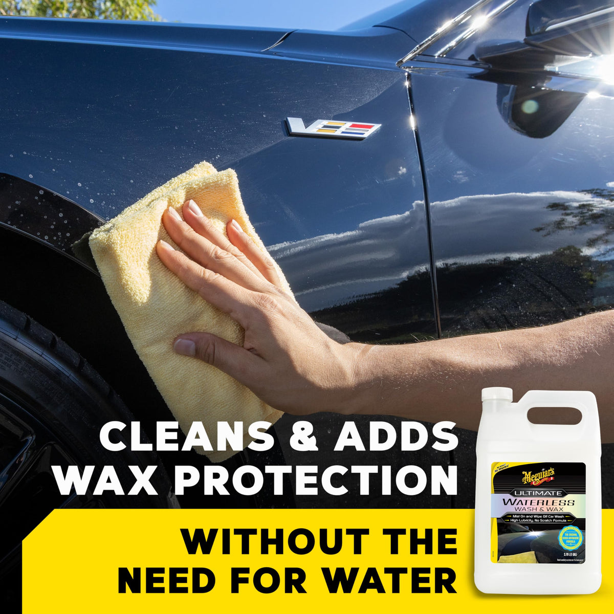 Meguiar's close-up label detail highlighting product features and usage