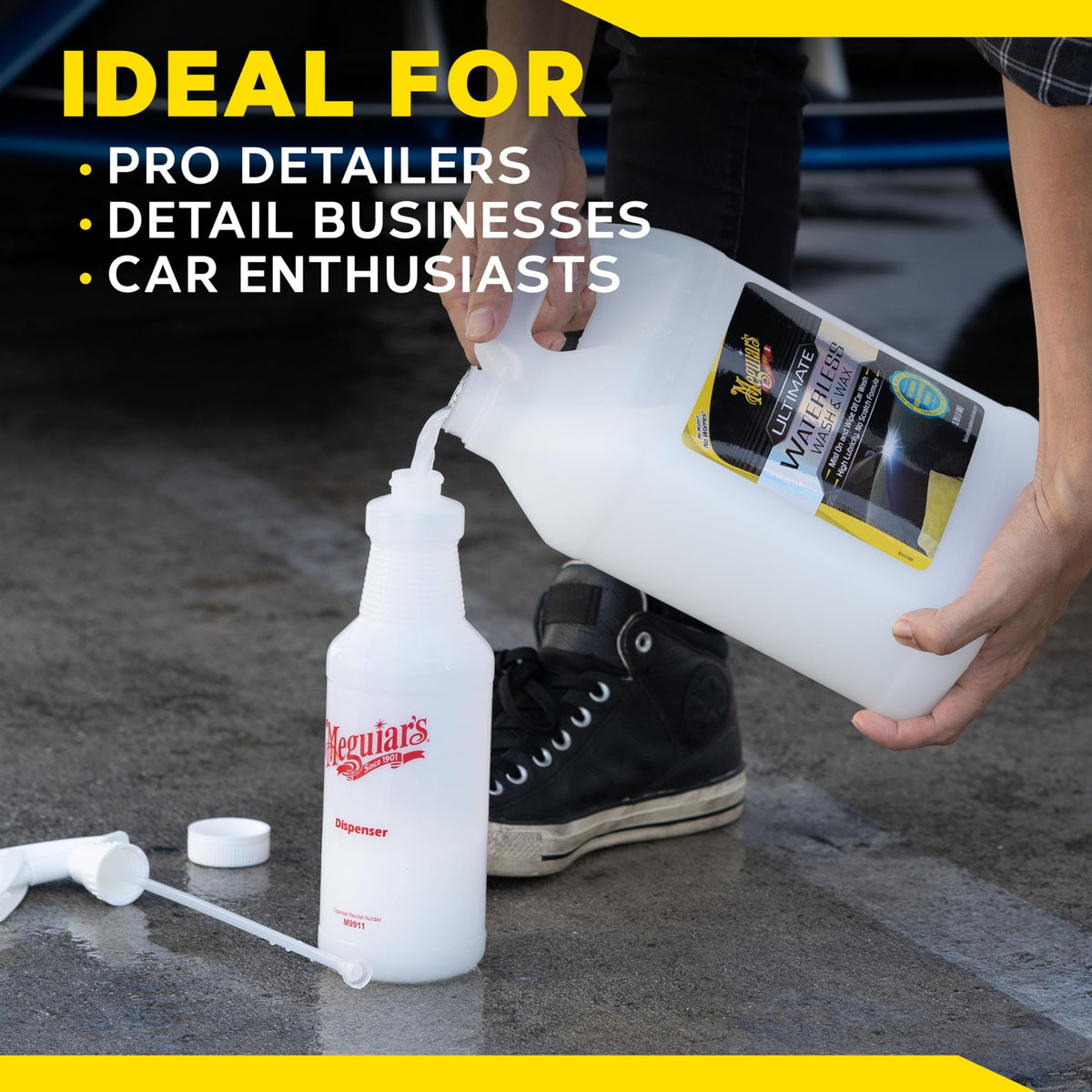 Meguiar's bottle held by hand to show true size and one-gallon scale