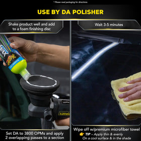 Meguiar's microfiber wiping wax away for streak-free glossy finish