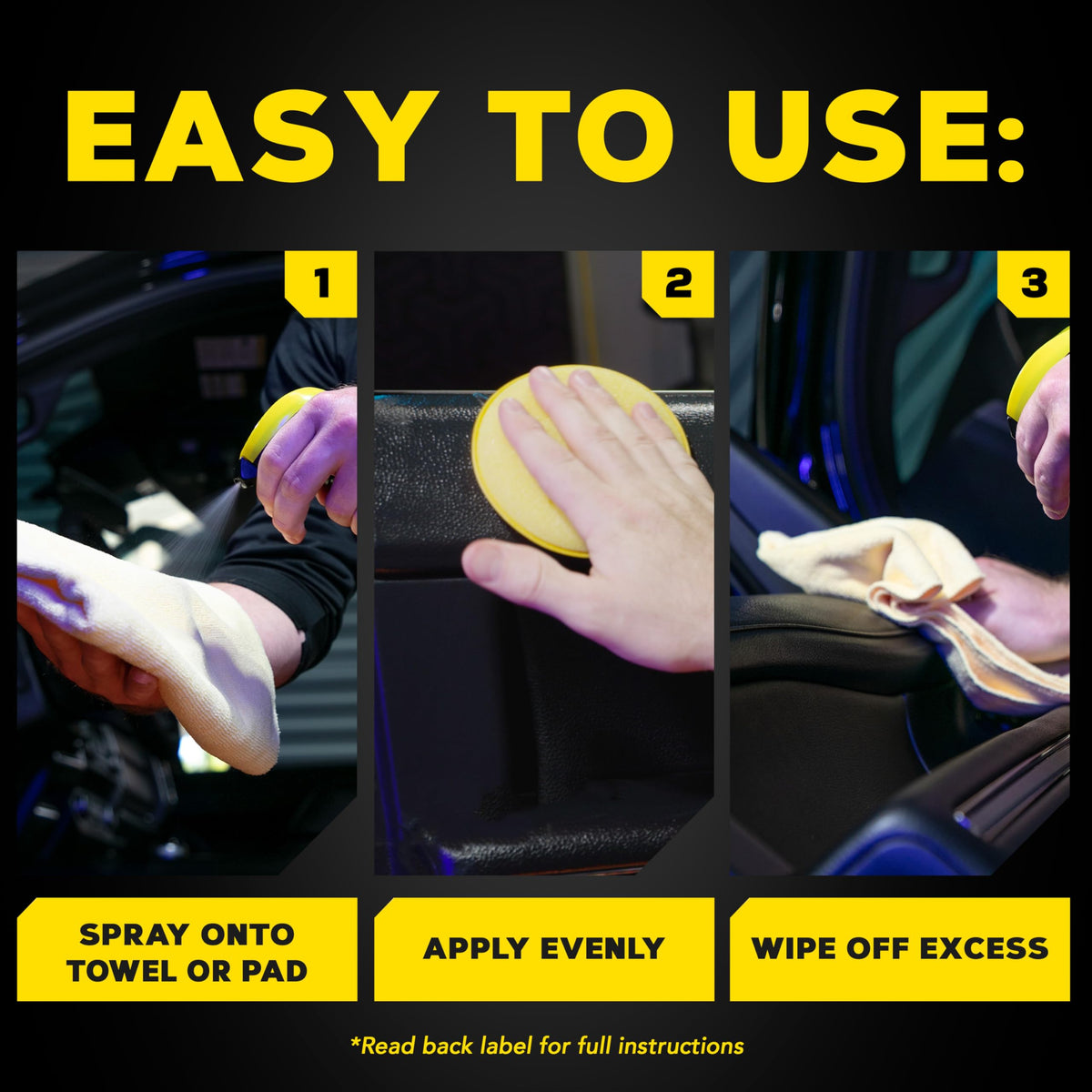 Meguiar's wheel well being sprayed to protect trim and resist dirt benefit