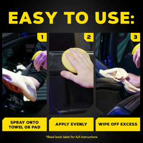 Meguiar's wheel well being sprayed to protect trim and resist dirt benefit