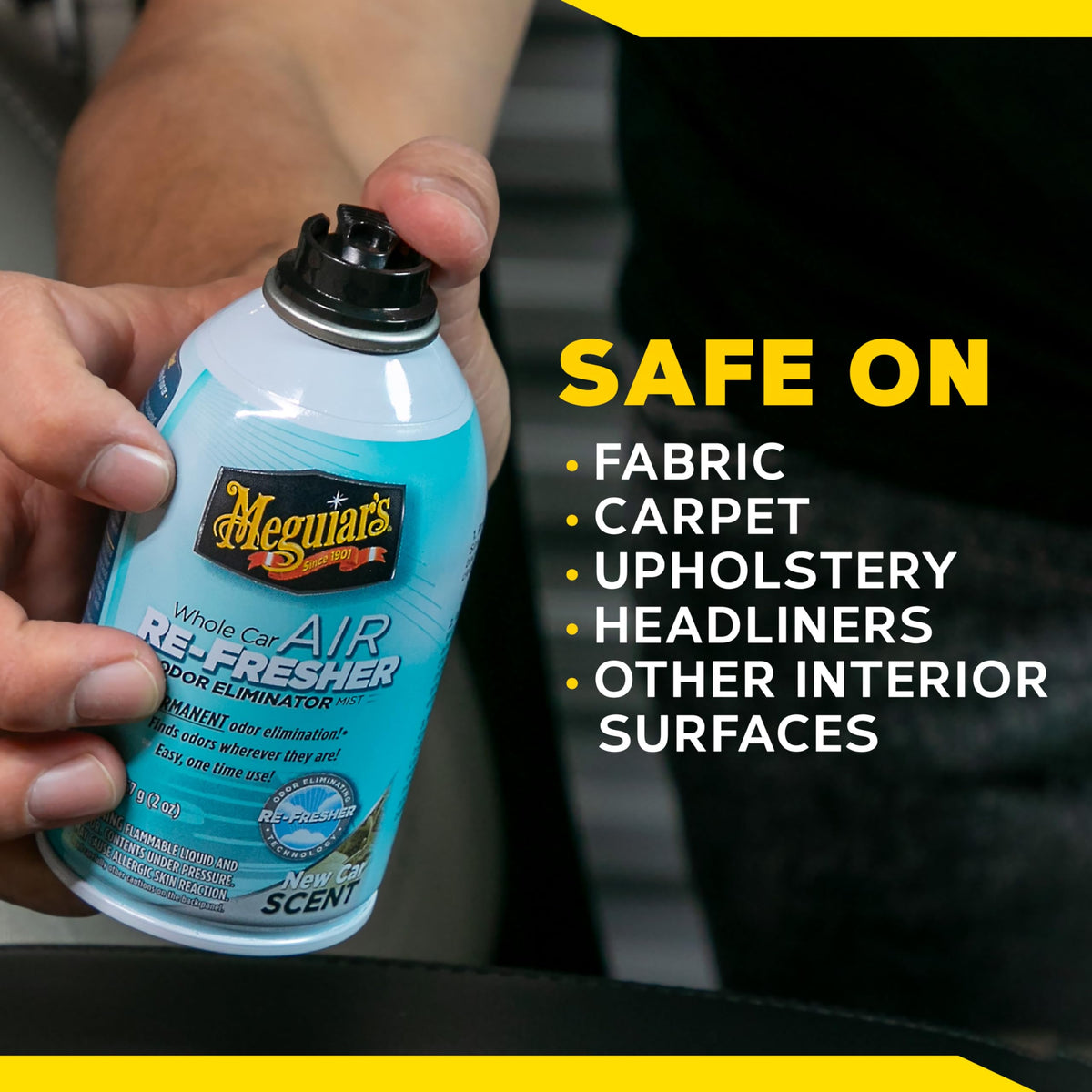Meguiar's new car scent badge graphic emphasizing fresh fragrance benefit