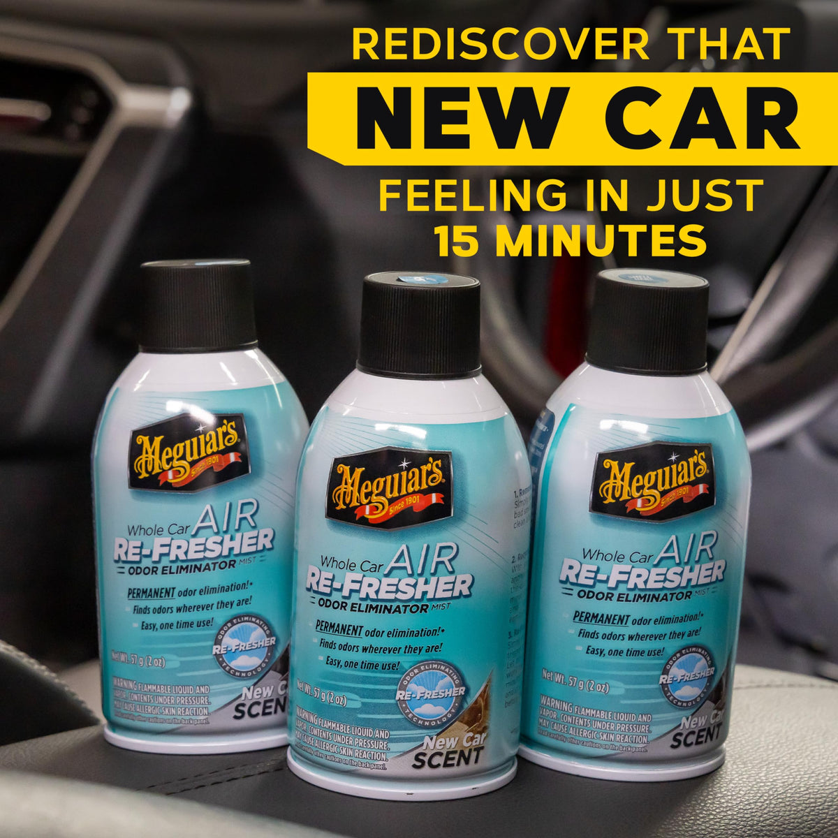 Meguiar's mist moving through HVAC vent highlighting full cabin odor coverage