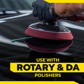 Meguiar's pad with compound applied, demonstrating strong cutting synergy and time savings