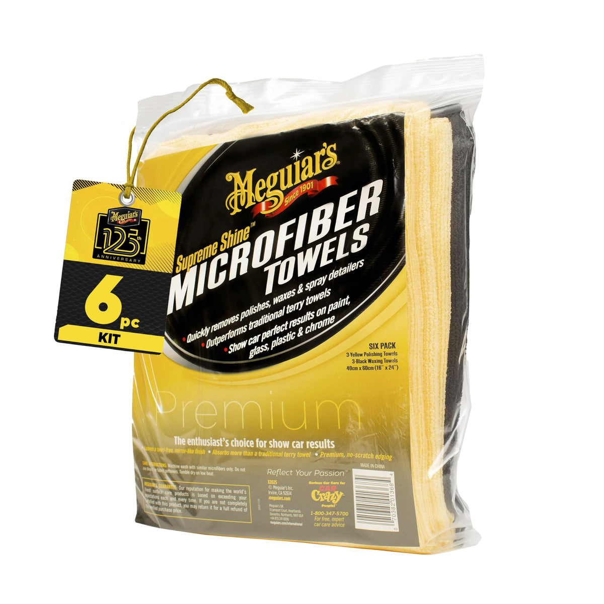 Meguiar's front pack showing six folded towels and product branding for easy selection