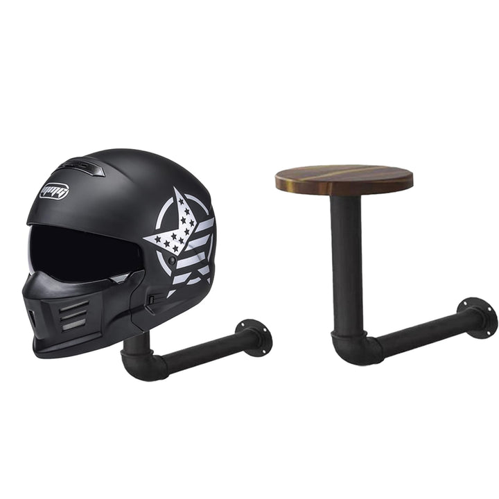 MEIPEIQIZHI front view of two-pack helmet holders showing vintage finish and space-saving benefit
