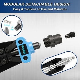 Meiwaltee handle compartment storing spare nosepieces for quick access