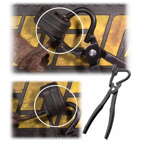 Mejiao close-up of plier jaws and removal hole for precise rubber hanger release