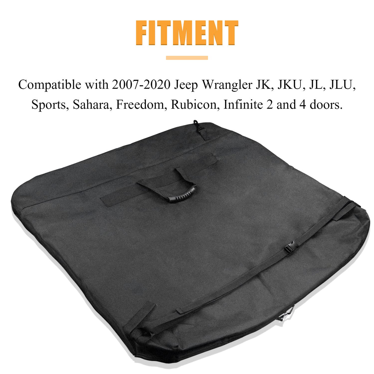 Mekar bag next to Jeep seat to show panel storage size and scale