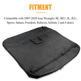 Mekar bag next to Jeep seat to show panel storage size and scale