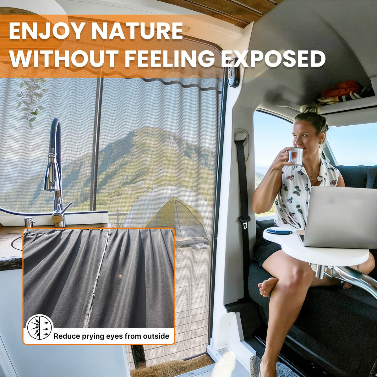 MELIPRON mesh softening sunlight to reduce glare and heat in campervan