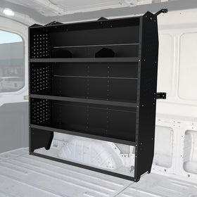 MELIPRON front view of installed van shelves showing organized storage and space efficiency